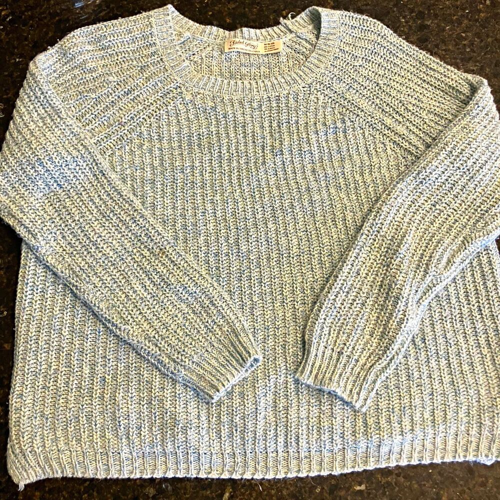 Faded Glory Women's Blue/White Heathered Ribbed Knit V-Neck Pullover Sweater M